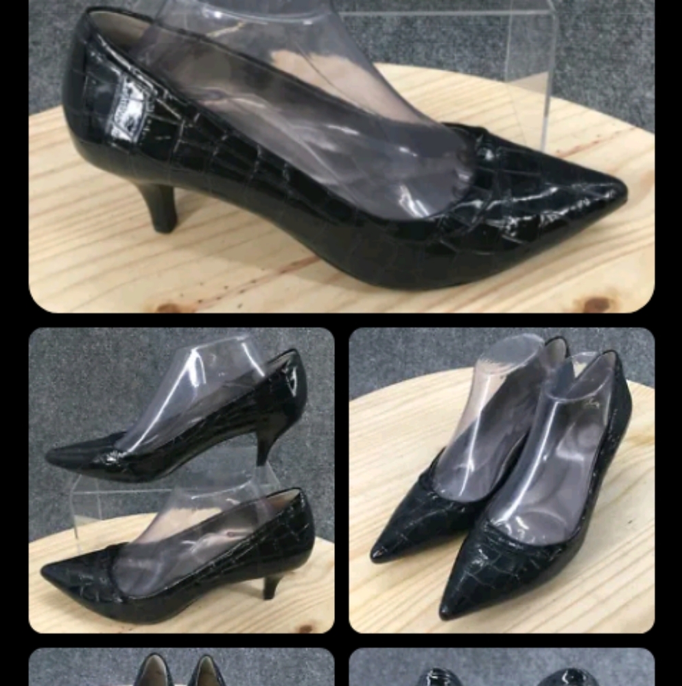 Bandolino Heels Womens 6M Black Zadina Pump Croc Embossed Pointed Toe Casual